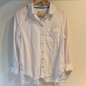 Casa Cabana Resort Wear White Button Down Oversized Shirt, Side Buttons, Size L